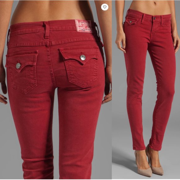 True Religion Serena Mid Rise Super Skinny Red 28 - Picture 1 of 11